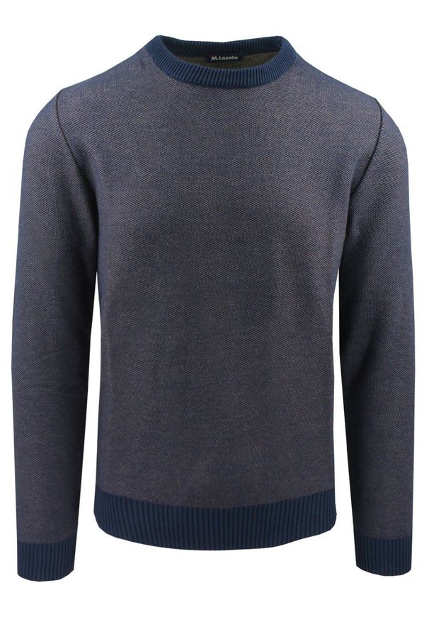 Sweter dla Mężczyzny - Lasota - U-Neck, Melanżowy Splot. Kolor: niebieski. Materiał: akryl, bawełna. Wzór: melanż, ze splotem. Sezon: zima, jesień
