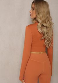 Renee - Pomarańczowa Elastyczna Bluzka na Suwak z Wycięciem przy Ściągaczu Denalla. Okazja: na co dzień. Kolor: pomarańczowy. Styl: casual #3