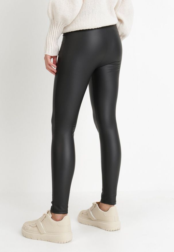 Born2be - Czarne Legginsy Agane. Kolor: czarny. Materiał: polar. Wzór: aplikacja