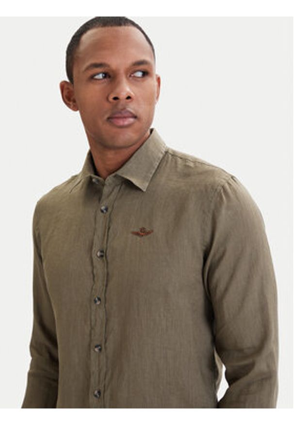 Aeronautica Militare Koszula 261CA1321UCT03089 Zielony Regular Fit. Kolor: zielony. Materiał: len