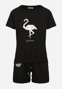 Born2be - Czarny Bawełniany Komplet na Lato T-shirt i Szorty z Nadrukiem Emorals. Kolor: czarny. Materiał: bawełna. Wzór: nadruk #5