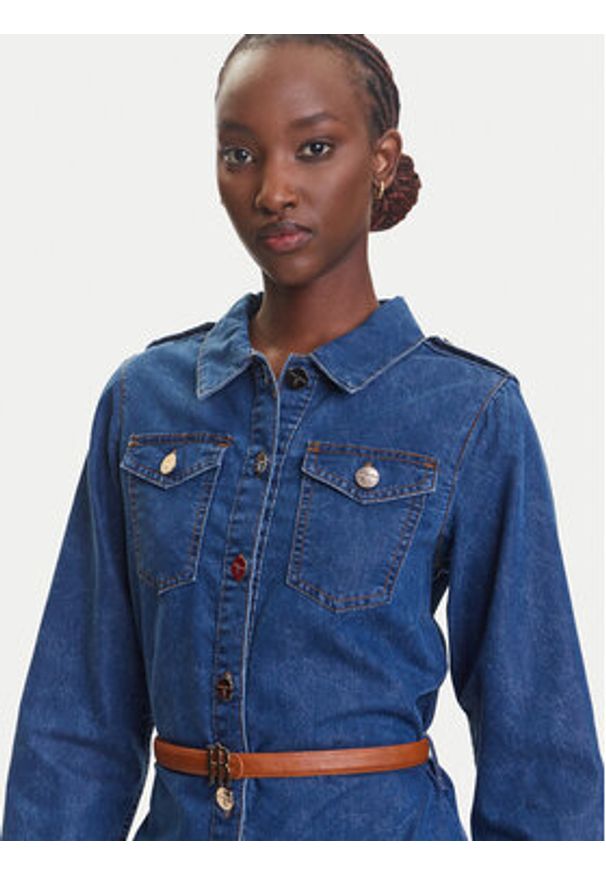 Fracomina Sukienka jeansowa FR25SD4004D417V6 Niebieski Regular Fit. Kolor: niebieski. Materiał: bawełna, syntetyk