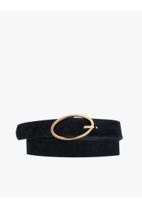 Ryłko - Czarny pasek ze złotą klamrą. Kolor: czarny. Materiał: welur, skóra #1