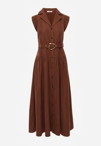 Renee - Brązowa Sukienka Koszulowa Bez Rękawów z Paskiem i Metaliczną Klamrą Thespiphia. Okazja: na co dzień. Typ kołnierza: dekolt w kształcie V. Kolor: brązowy. Długość rękawa: bez rękawów. Typ sukienki: koszulowe. Styl: casual #3