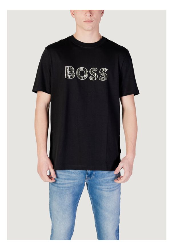 BOSS T-Shirt Te_Logotexture 50534923 Czarny Regular Fit. Kolor: czarny. Materiał: bawełna