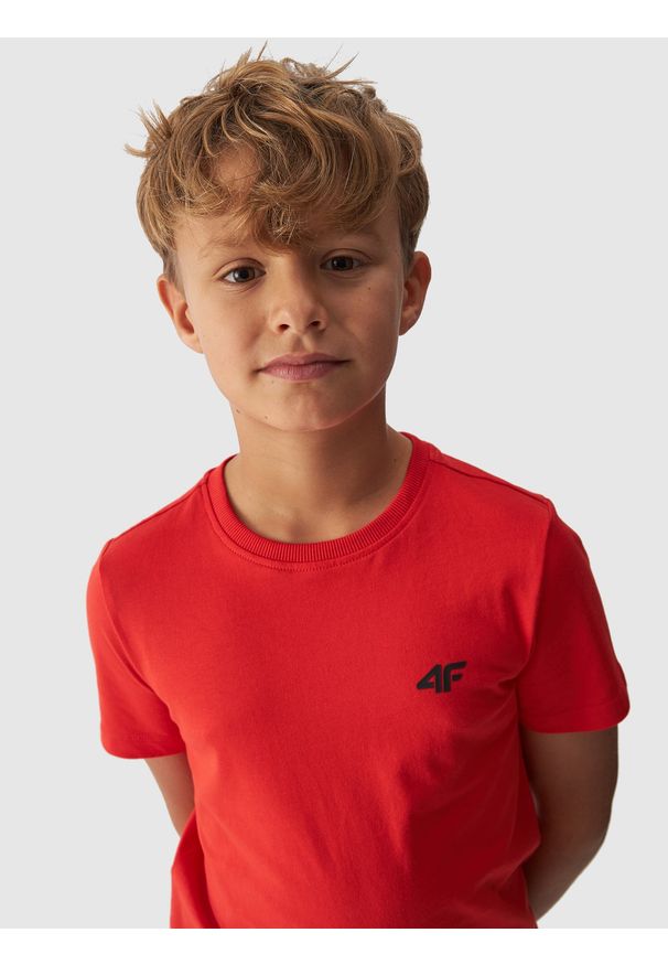 4f - 4F T-shirt gładki chłopięcy - pomarańczowy 140 (9-10 lat). Okazja: na co dzień. Kolor: pomarańczowy. Materiał: bawełna, jersey, dzianina. Długość rękawa: krótki rękaw. Długość: krótkie. Wzór: gładki. Sezon: lato. Styl: sportowy, casual