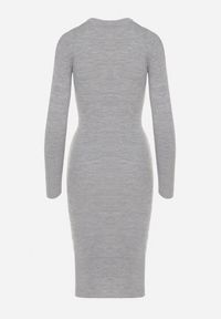 Born2be - Szara Sukienka Dzianinowa Dopasowana Morttina. Okazja: na co dzień. Kolor: szary. Materiał: dzianina. Długość rękawa: długi rękaw. Wzór: aplikacja. Typ sukienki: proste. Styl: klasyczny, casual, elegancki. Długość: midi #4