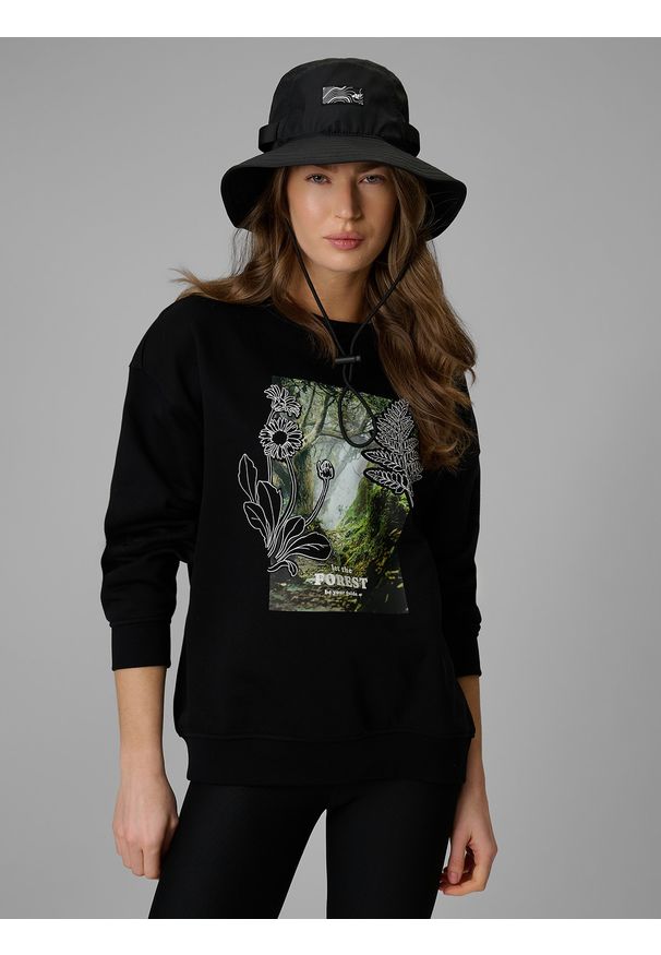 4f - 4F Bluza dresowa loose bez kaptura damska - czarna M. Okazja: na co dzień. Typ kołnierza: bez kaptura. Kolor: czarny. Materiał: dresówka. Styl: casual, sportowy