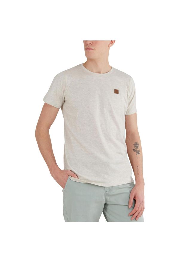 FUNDANGO - T-shirt męski Fundango Jaggy Strukturyzowany krótki rękaw. Kolor: beżowy. Długość rękawa: krótki rękaw. Długość: krótkie