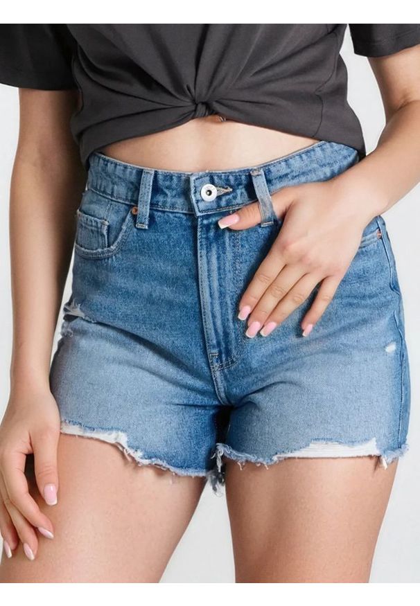 Sinsay - Szorty jeansowe z przetarciami - niebieski. Kolor: niebieski. Materiał: jeans