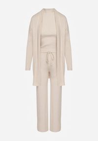 Born2be - Beżowy Dzianinowy Komplet z Wiskozą Spodnie Bluzka z Półgolfem i Kardigan Vetisena. Kolor: beżowy. Materiał: wiskoza, dzianina #6