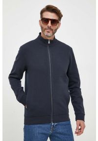 BOSS bluza męska kolor granatowy gładka. Kolor: niebieski. Materiał: materiał. Wzór: gładki #1