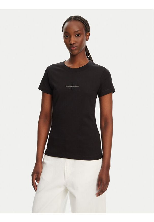 Calvin Klein Jeans T-Shirt Monologo J20J223563 Czarny Slim Fit. Kolor: czarny. Materiał: bawełna