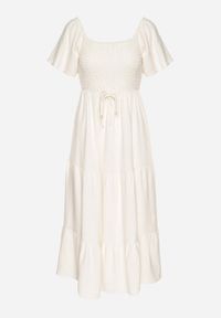 Born2be - Jasnobeżowa Sukienka z Wiskozą Lnem i Elastyczną Górą Ellisena. Okazja: na spacer, na co dzień. Kolor: beżowy. Materiał: wiskoza, len. Typ sukienki: proste. Styl: elegancki, casual, klasyczny #6