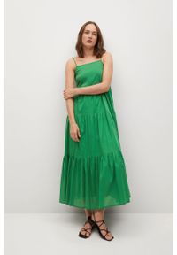 mango - Mango - Sukienka COTTON. Kolor: zielony. Materiał: bawełna, materiał. Długość rękawa: na ramiączkach. Typ sukienki: rozkloszowane. Długość: maxi #1