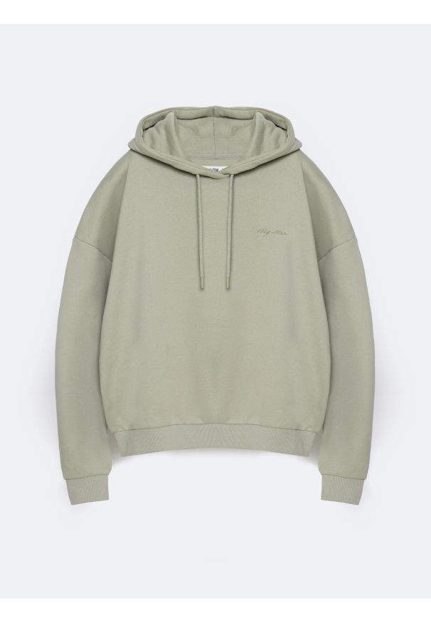Big-Star - Bluza damska z kapturem pistacjowa Megan 302/ Foxie 302. Okazja: na co dzień. Typ kołnierza: kaptur. Kolor: zielony. Materiał: dzianina, skóra. Wzór: aplikacja, haft. Sezon: lato. Styl: wakacyjny, sportowy, casual