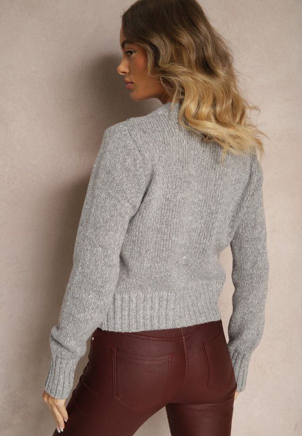 Renee - Szary Sweter z Bawełną i Cekinami Savintha. Okazja: na co dzień. Kolor: szary. Materiał: bawełna. Wzór: aplikacja. Styl: elegancki, casual
