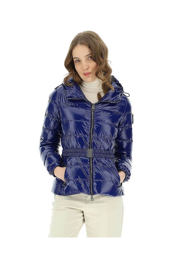 HERNO - Niebieska pikowana kurtka z paskiem. Kolor: niebieski