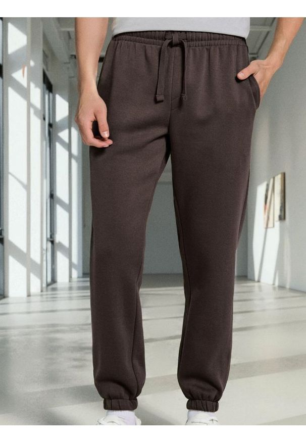 Sinsay - Spodnie dresowe ze ściągaczami - brązowy. Kolor: brązowy. Materiał: dresówka
