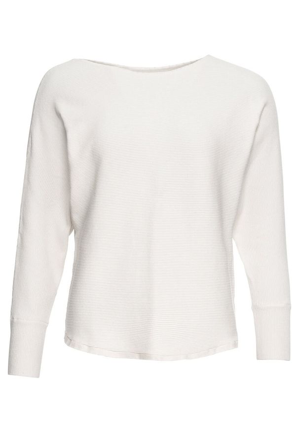 Sweter w prążek "oversize" bonprix kremowy nowy. Kolor: biały. Wzór: prążki