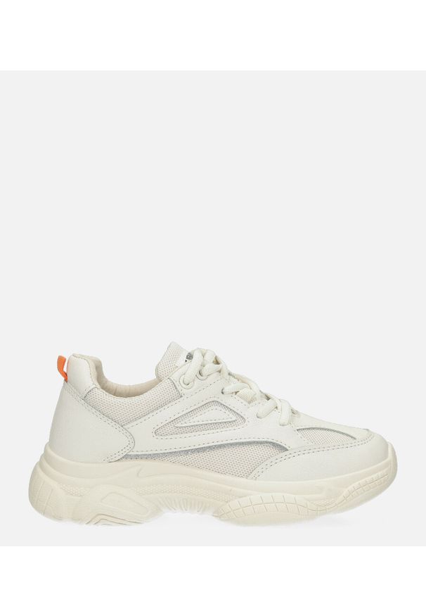 Casu - Kremowe buty sportowe sneakersy sznurowane casu 20p14/m. Okazja: na co dzień. Kolor: kremowy. Materiał: skóra ekologiczna, materiał. Szerokość cholewki: normalna