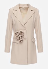 Born2be - Ciemnobeżowa Sukienka Marynarka z Kwiatami 3D i Usztywnioną Linią Ramion Nelailis. Okazja: na co dzień. Kolor: beżowy. Wzór: kwiaty. Typ sukienki: proste. Styl: glamour, casual, elegancki #5