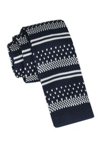 Krawat Knit (Dzianinowy) - Wzór Norweski - Świąteczny - Alties - Granatowy. Kolor: niebieski. Materiał: poliester. Styl: wizytowy #1