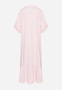 Born2be - Różowa Sukienka Koszulowa z Ozdobną Falbanką Daviravie. Okazja: na co dzień. Kolor: różowy. Typ sukienki: koszulowe. Styl: klasyczny, casual, elegancki #3