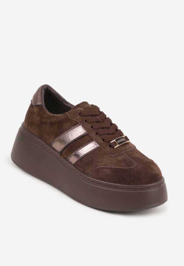 Born2be - Brązowe Zamszowe Sneakersy na Grubej Podeszwie ze Skórzaną Wkładką Yinrieth. Okazja: na co dzień. Kolor: brązowy. Materiał: skóra, zamsz. Szerokość cholewki: normalna