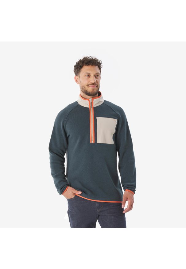 quechua - Sweter turystyczny męski Quechua NH500. Okazja: na co dzień. Typ kołnierza: kołnierzyk stójkowy. Kolor: szary, niebieski, wielokolorowy, beżowy. Materiał: materiał, poliester, bawełna. Styl: sportowy, casual