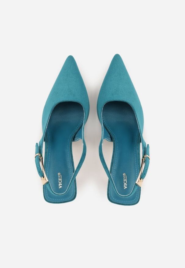 Renee - Zielone Szpilki Slingback VICES z Imitacji Zamszu z Prostokątną Klamerką Natuma. Okazja: na wesele, na co dzień, na randkę, na ślub cywilny. Zapięcie: klamry. Kolor: zielony. Materiał: zamsz. Obcas: na szpilce. Styl: casual, elegancki