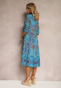 Renee - Niebieska Koszulowa Sukienka z Bawełnianej Tkaniny z Mozaikowym Wzorem Tesahina. Kolor: niebieski. Materiał: bawełna, tkanina. Sezon: lato. Typ sukienki: koszulowe #3