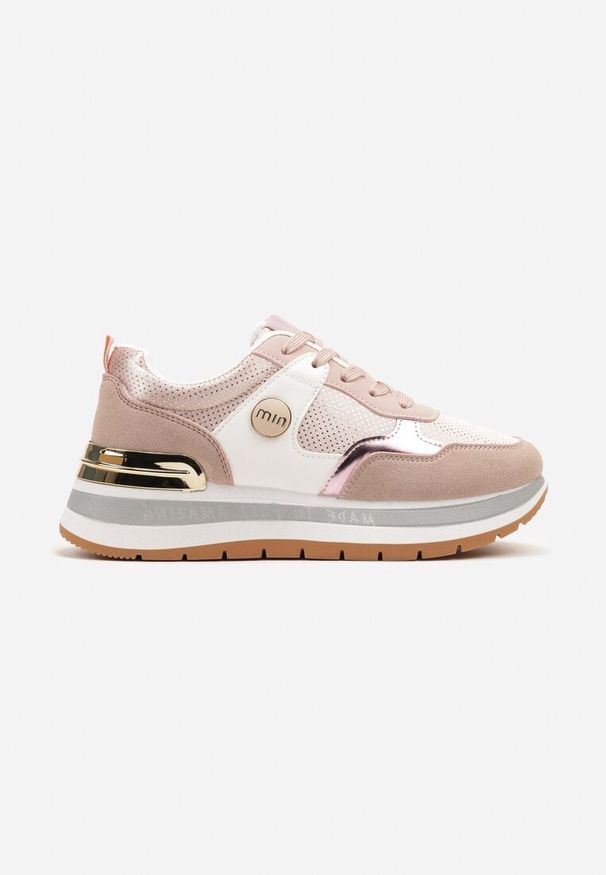 Renee - Różowe Sneakersy Streetwearowe Zdobione Przeszyciami Adivelo. Okazja: na uczelnię, na co dzień. Kolor: różowy. Wzór: aplikacja