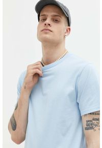 Hollister Co. t-shirt bawełniany kolor niebieski gładki. Kolor: niebieski. Materiał: bawełna. Długość rękawa: krótki rękaw. Długość: krótkie. Wzór: gładki. Styl: klasyczny #1