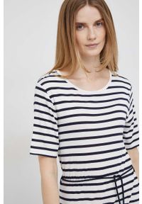 TOMMY HILFIGER - Tommy Hilfiger sukienka kolor beżowy midi prosta. Okazja: na co dzień. Kolor: beżowy. Materiał: materiał. Długość rękawa: krótki rękaw. Typ sukienki: proste. Styl: casual. Długość: midi #2