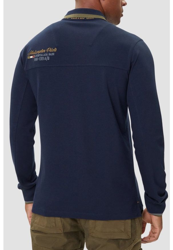 Aeronautica Militare - AERONAUTICA MILITARE Granatowy bawełniany męski longsleeve polo, Rozmiar L. Okazja: na co dzień. Typ kołnierza: polo. Kolor: niebieski. Materiał: bawełna. Długość rękawa: długi rękaw. Styl: casual, klasyczny, sportowy