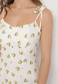 Born2be - Biała Sukienka na Wiązanych Ramiączkach w Cytryny Efrunea. Kolor: biały. Długość rękawa: na ramiączkach. Sezon: lato. Typ sukienki: rozkloszowane #5