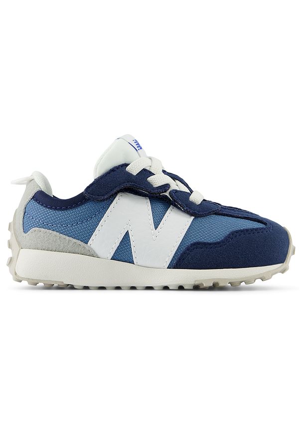 Buty niemowlęce New Balance NW327CJ – granatowe. Okazja: na co dzień. Zapięcie: rzepy. Kolor: niebieski. Materiał: syntetyk, materiał. Szerokość cholewki: normalna. Wzór: kolorowy