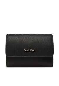 Calvin Klein Portfel damski Ck Must Aop Small Trifold W Zip LV04F1038G Czarny. Kolor: czarny. Materiał: skóra