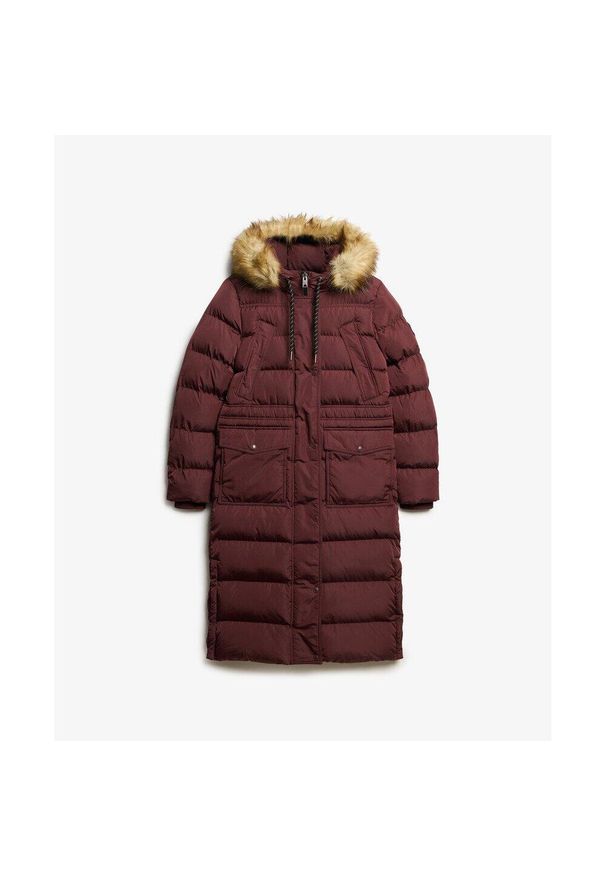 Długi płaszcz z sztucznego futra dla kobiet Superdry Everest. Kolor: fioletowy. Materiał: futro. Długość rękawa: długi rękaw. Długość: długie. Sezon: zima
