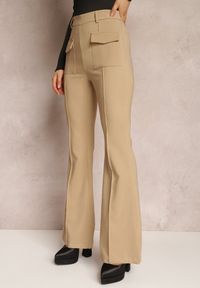 Renee - Beżowe Spodnie Dzwony High Waist Fani. Stan: podwyższony. Kolor: beżowy. Materiał: tkanina #4