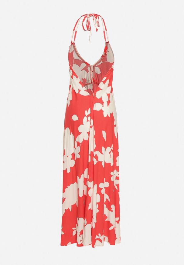 Born2be - Czerwona Rozkloszowana Sukienka z Wiskozy na Ramiączkach w Kwiaty Nansora. Okazja: na co dzień. Kolor: czerwony. Materiał: wiskoza. Długość rękawa: na ramiączkach. Wzór: kwiaty. Styl: casual, elegancki