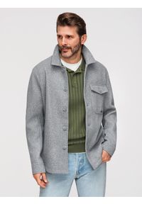 Ombre Clothing - Lekka flauszowa kurtka męska z dodatkiem wiskozy – szara V2 - Rozmiar: L. Okazja: na co dzień. Kolor: szary. Materiał: wiskoza. Styl: casual, wizytowy #1