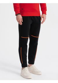 Ombre Clothing - Spodnie męskie dresowe z kontrastowymi przeszyciami - czarne V1 OM-PASK-0145 - XXL. Kolor: czarny. Materiał: dresówka #1