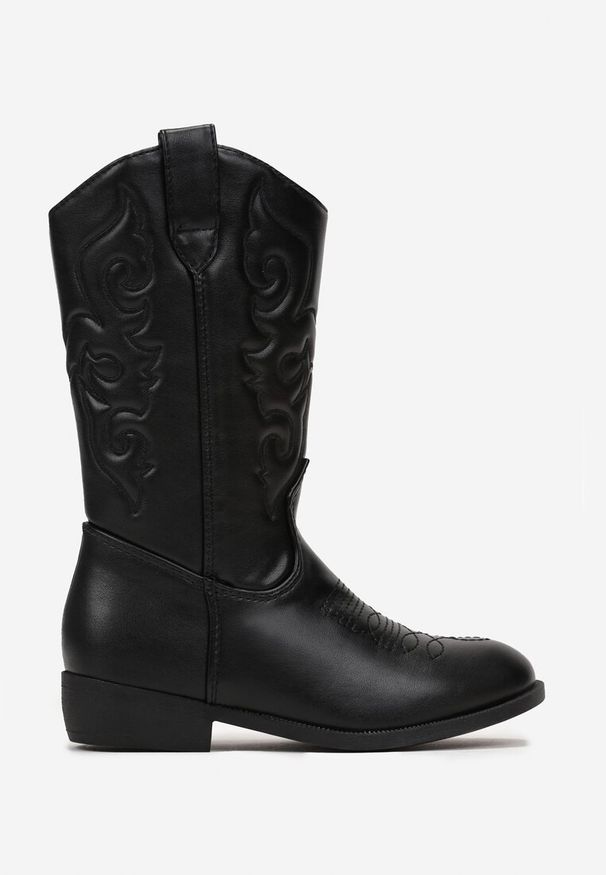 Born2be - Czarne Kozaki z Ozdobnym Haftem Kurelle. Okazja: na co dzień. Kolor: czarny. Materiał: jeans. Wzór: haft. Styl: casual, elegancki