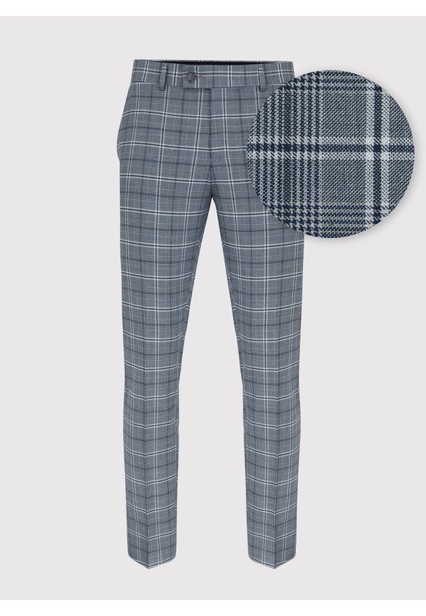 Pako Lorente - PAKO LORENTE – Szare spodnie garniturowe w granatową kratę. Kolor: szary, niebieski, wielokolorowy. Materiał: poliester, elastan, wiskoza