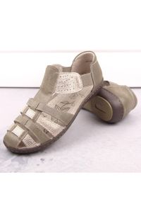 Sandały skórzane damskie zabudowane beżowo-złote T.Sokolski beżowy. Kolor: beżowy. Materiał: skóra #2