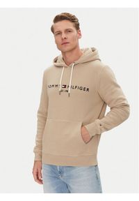 TOMMY HILFIGER - Tommy Hilfiger Bluza Logo MW0MW11599 Beżowy Regular Fit. Kolor: beżowy. Materiał: syntetyk, bawełna