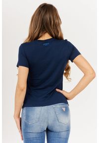Guess - GUESS Granatowy t-shirt damski iconic, Rozmiar XS. Kolor: niebieski. Materiał: bawełna. Wzór: aplikacja #4