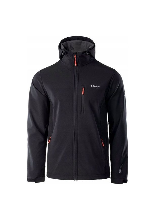 Hi-tec - Kurtka męska Softshell Hi-Tec Caen - czarno-pomarańczowa, Rozmiar XXL. Kolor: czarny, pomarańczowy, wielokolorowy. Materiał: softshell. Sport: turystyka piesza